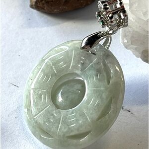 Natural Jade Pendant with Tiny Zircon Donut Shape Gemstone Crystal